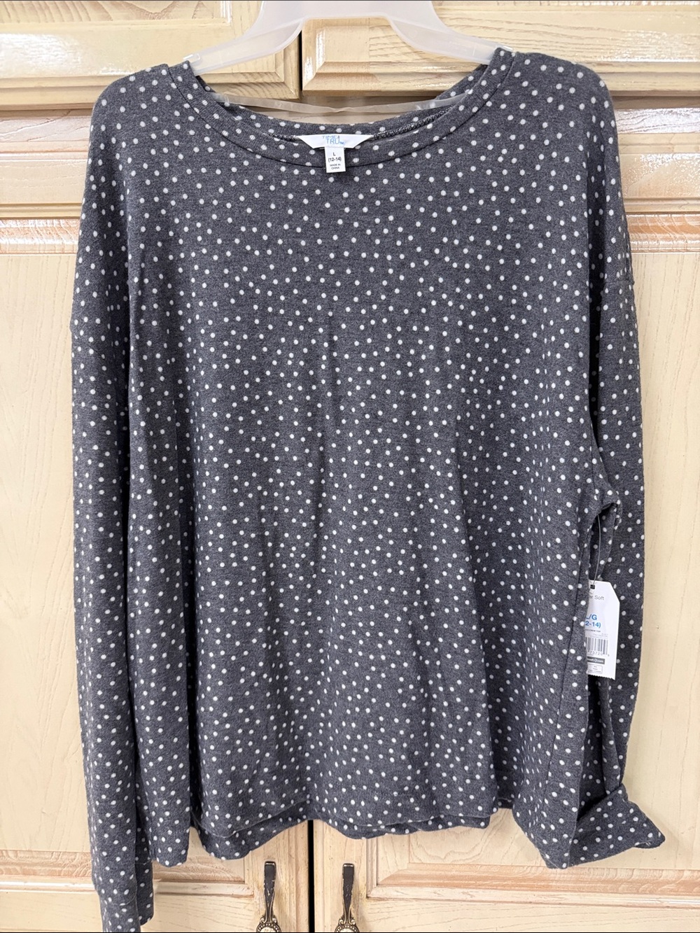 Time and Tru Charcoal Gray Polka Dot Long Sleeve Tee